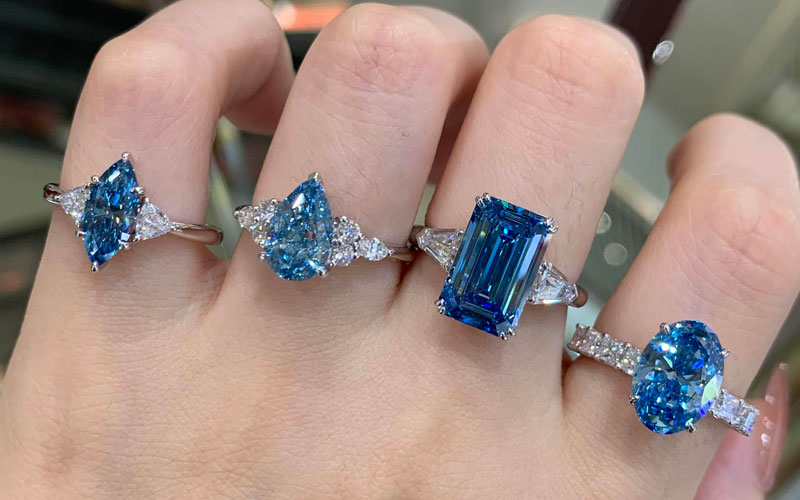 Fancy Shape Blue Lab Created Diamodn Rings