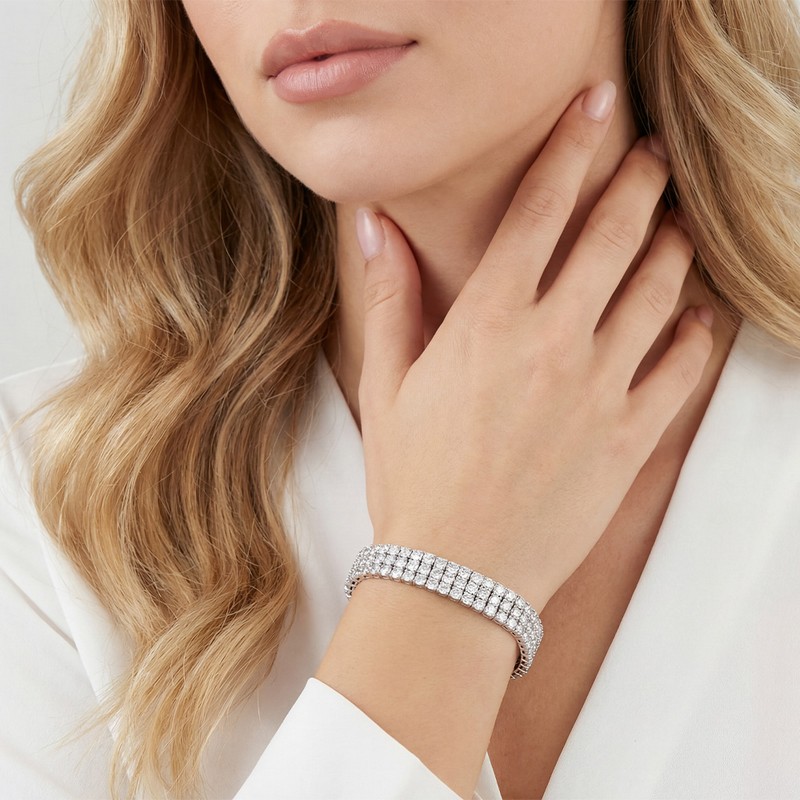 Tri-Row Lab Diamond Tennis Bracelet wear effect