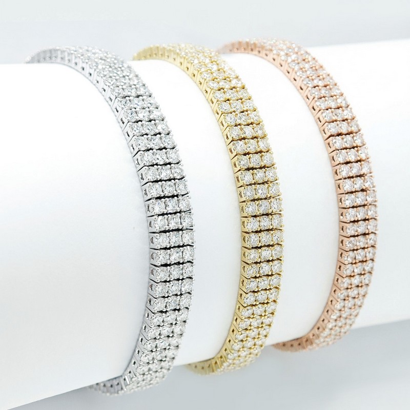 Tri-Row Lab Diamond Tennis Bracelet in yellow gold, white gold, rose gold