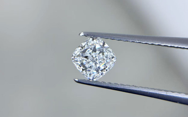 Cushion cut lab grown diamond close up