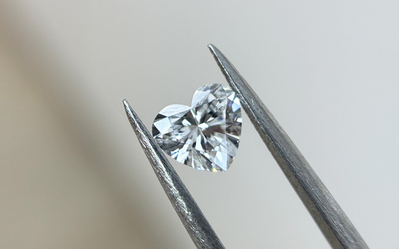 heart cut lab grown diamond close up