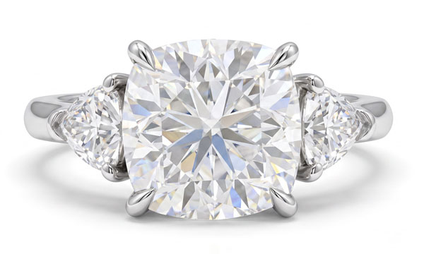 arc-side triangle cut side stone 3-stone lab grown diamond ring
